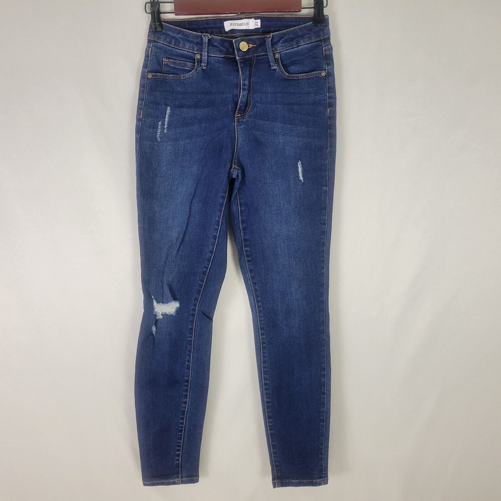 Just Fabulous Jeans‎ Womens 24 Skinny Distressed Blue Denim Actual W25 x  L26.5